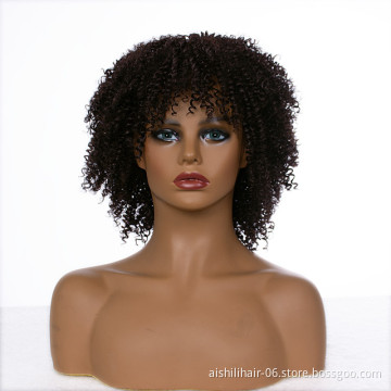 Wholesale  stort heat resistant  brown afro kinky curly wig synthetic hair wigs for black women